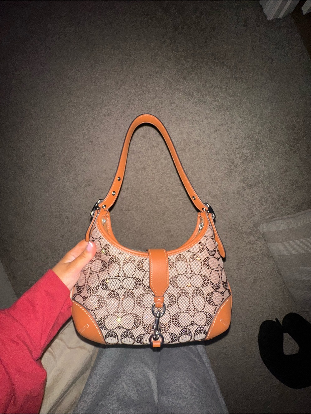 Coach Signature Jacquard Shoulder Bag in Brown and Tan - Picture 2 of 4